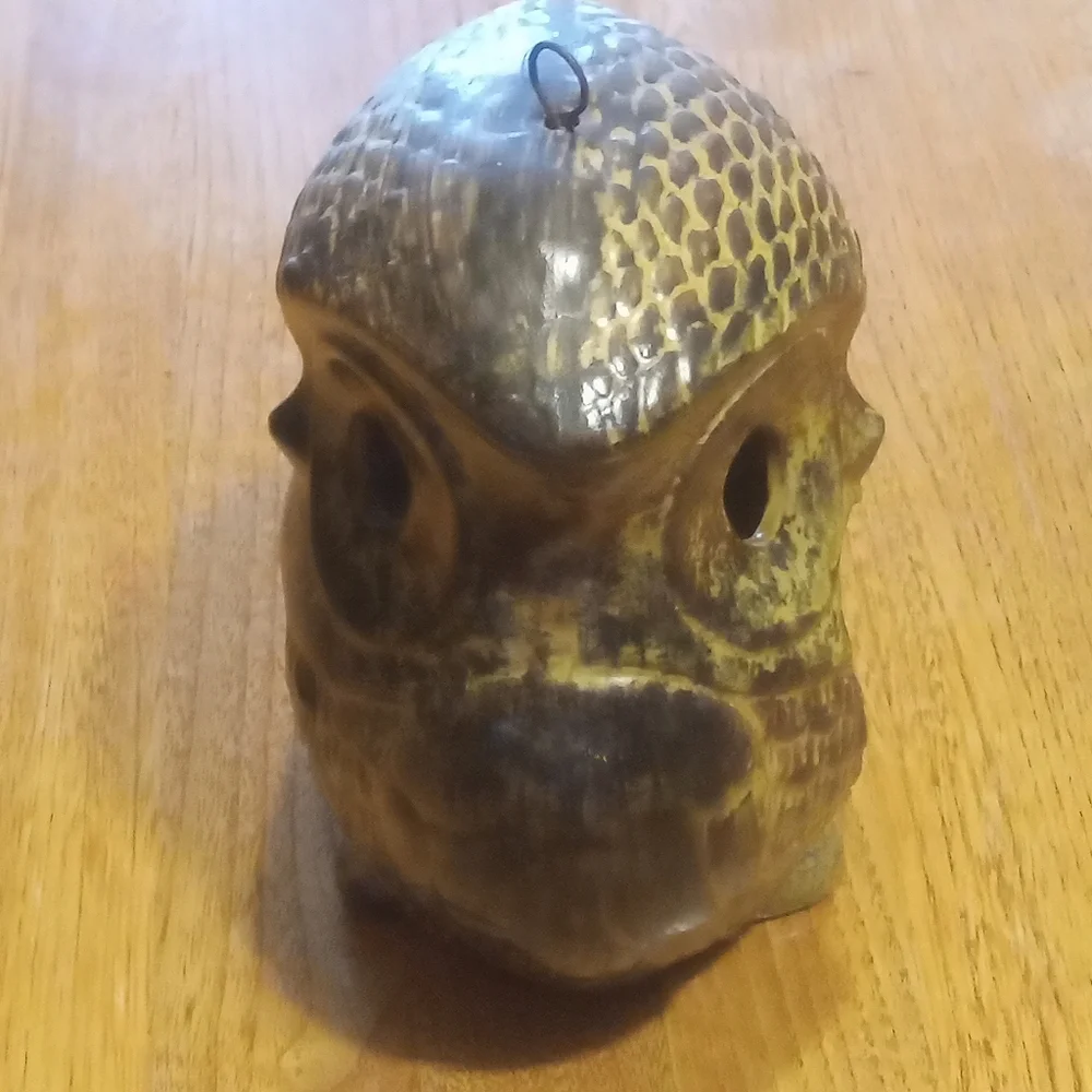 FINAL PRICE!!! VTG Ceramic Owl Votive Hanging Candle Holder MCM? Brown Large